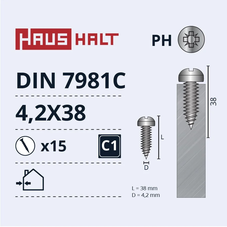 SCREW SELF-TAP 4.2X38 DIN7981C ZN 15PCS BL