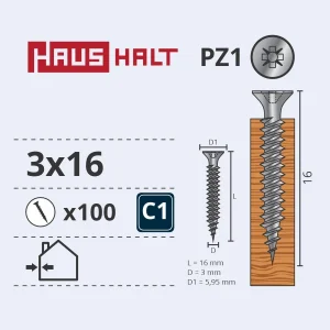 SCREW FOR WOOD 3.0X16 W ZP 100PCS G1