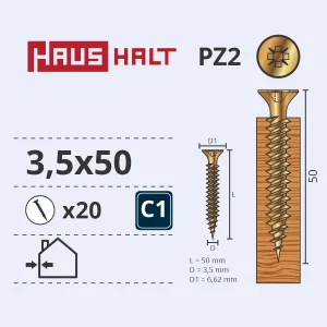 SCREW FOR WOOD 3.5X50 YLW ZP 20PCS G1