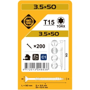 WOOD SCREWS 3.5X50 MM ZN TX15 200 PCS.