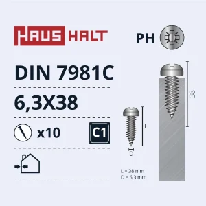 SCREW SELF-DRILLING 6.3X38 DIN7981C ZN 10PCS BL