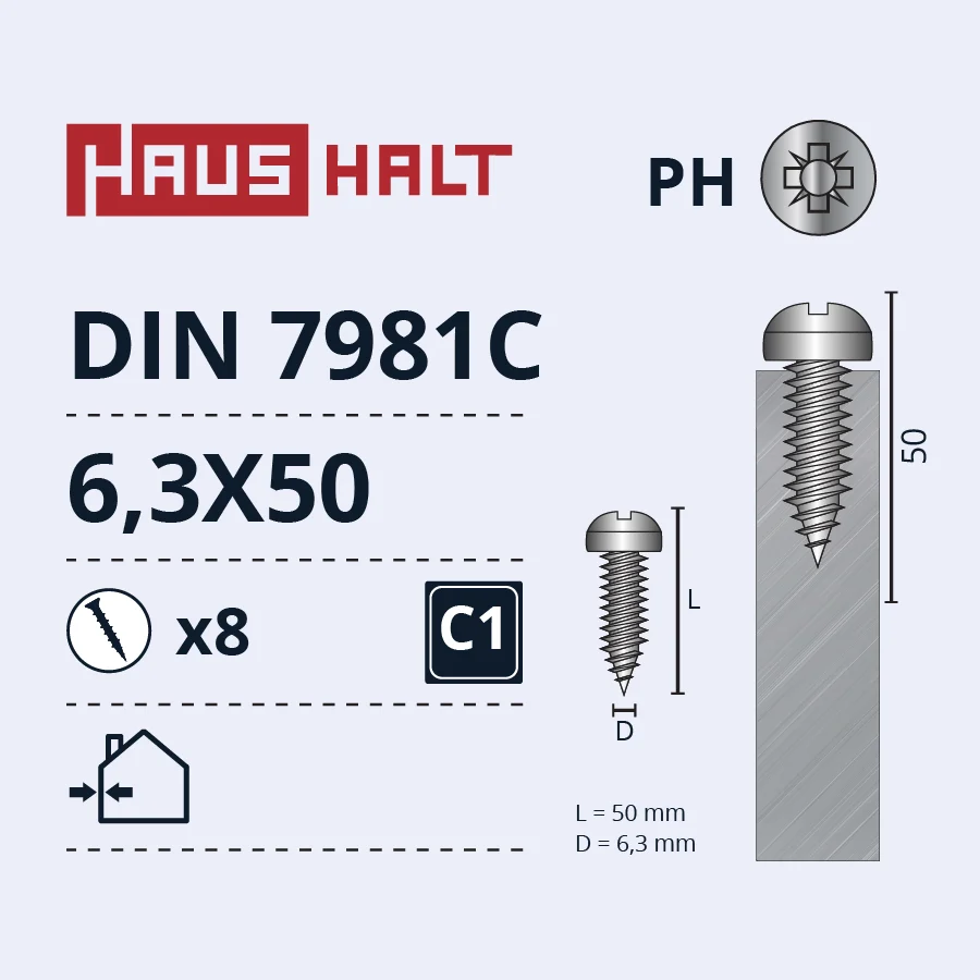SKRŪV PAŠGR. 6.3X50 DIN7981C ZN 8GAB BL