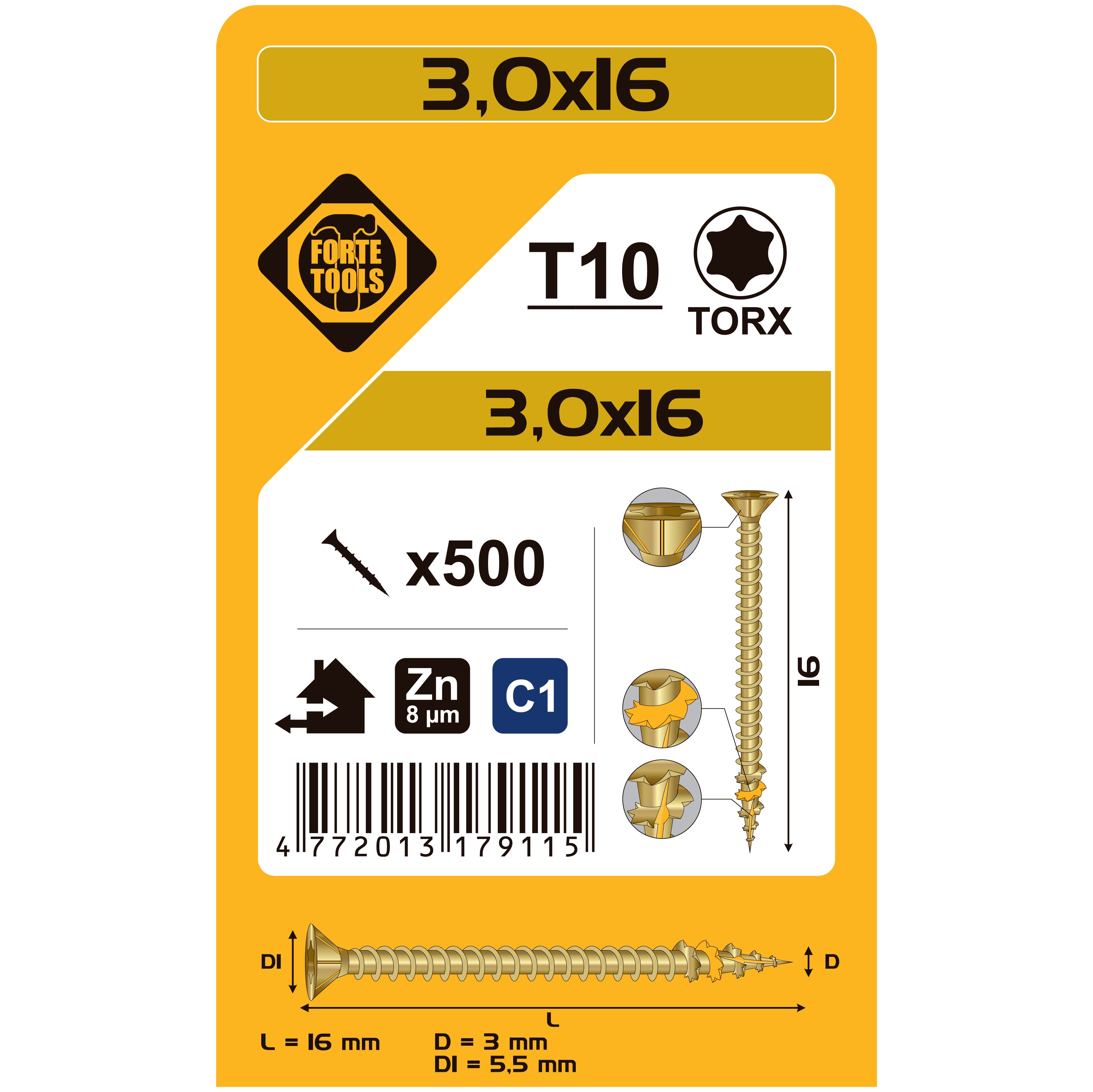 WOODEN SCREW T10 3.0X16 GALV ZN 500GB