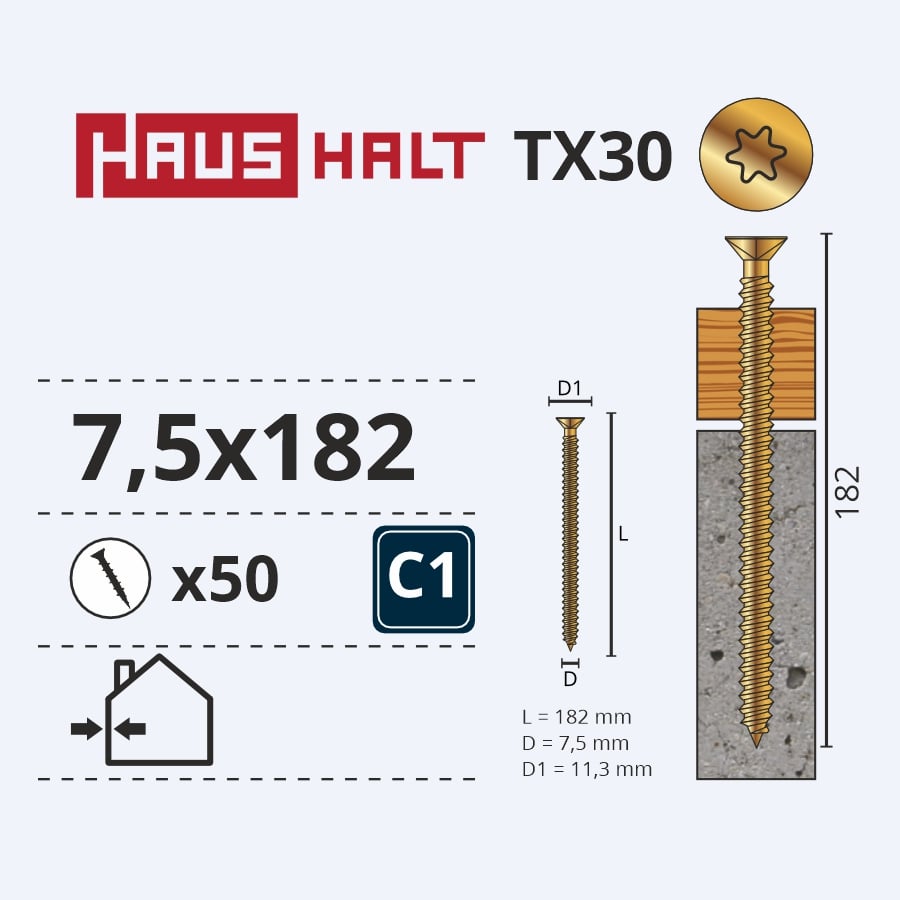 SCREW FOR CONCRETE 7.5X202MM 30PCS