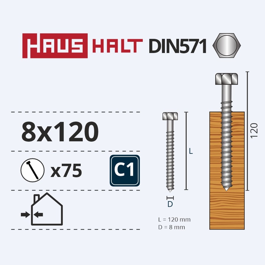 WOOD SCREWS DIN571 8.0X120 B.C.(75-450)