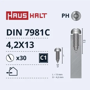 КРЕПЛЕНИЕ С НЭП.4.2X13 DIN7981C ZN 30ШТ БЛ