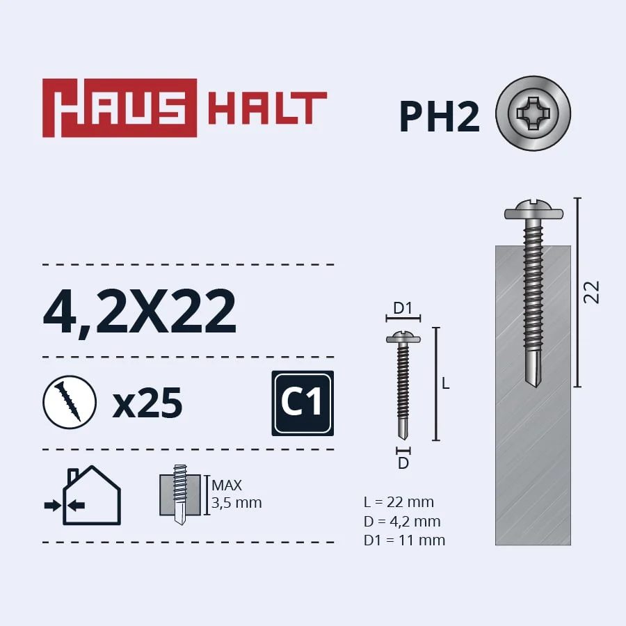 SKRŪV.PAŠG.4,2X22 MET+DRILL ZN 25GB BL