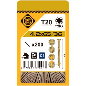 DECKING SCREWS T20 4.2X65 YELL ZN 200