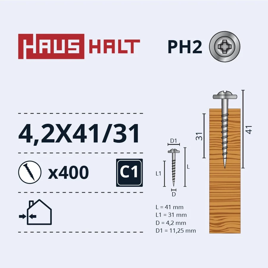 ВДИПЛЕ И САМОТКАННУЮ 4,2X41/31 ДЛЯ ДЕРЕВА ZN (400)