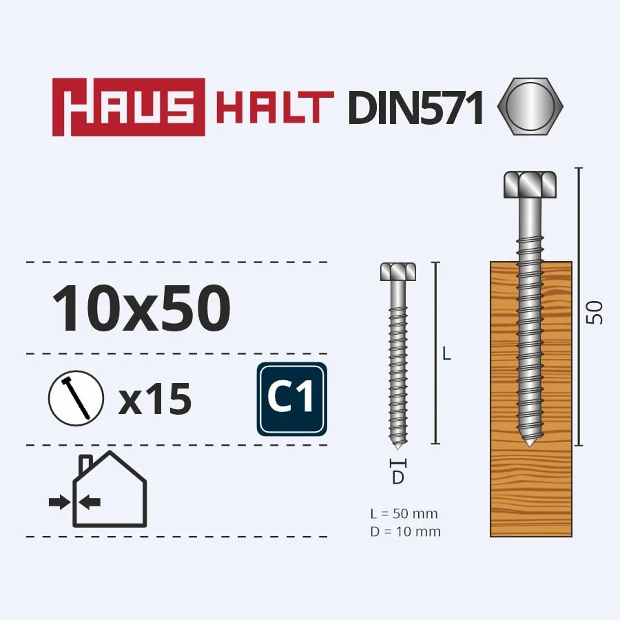 WOOD SCREWS DIN571 10.0X50 B.C. 15PCS