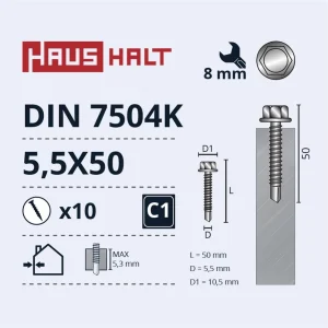 ШУРУП ПАШГР.5,5X50 DIN7504K ZN 10ШТ БЛ
