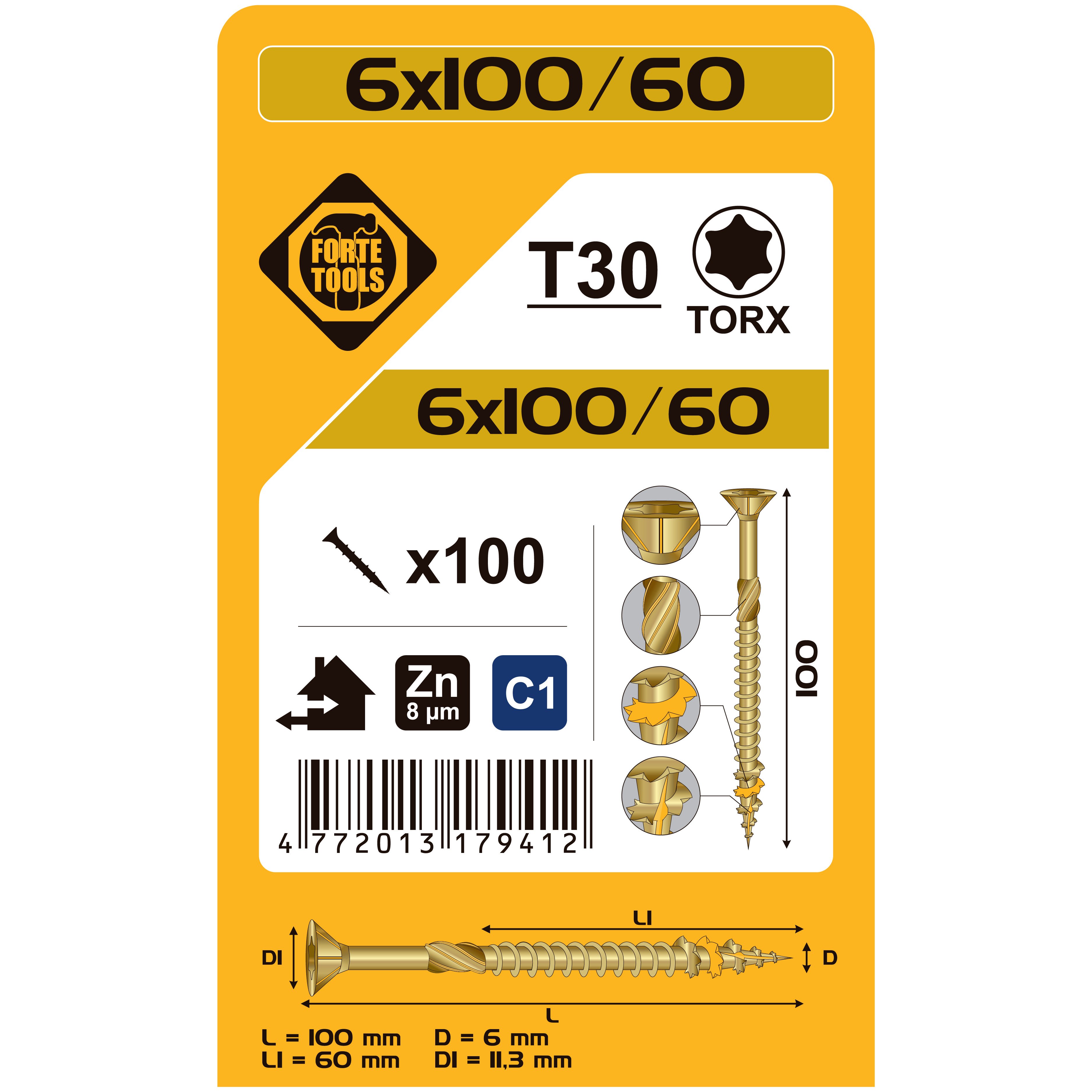 KOKA SKRŪVE T30 6.0X100/60 DZEL ZN 100GB