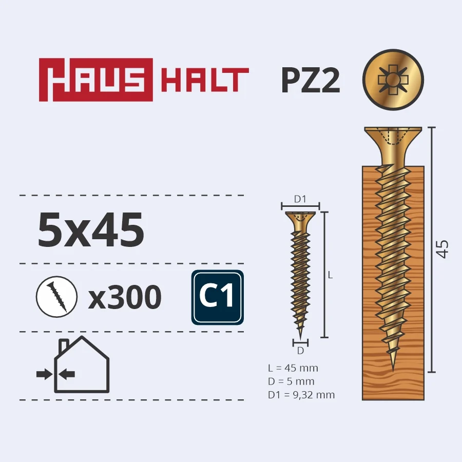 WOOD SCREW 5.0X45 YELLOW ZN (300)