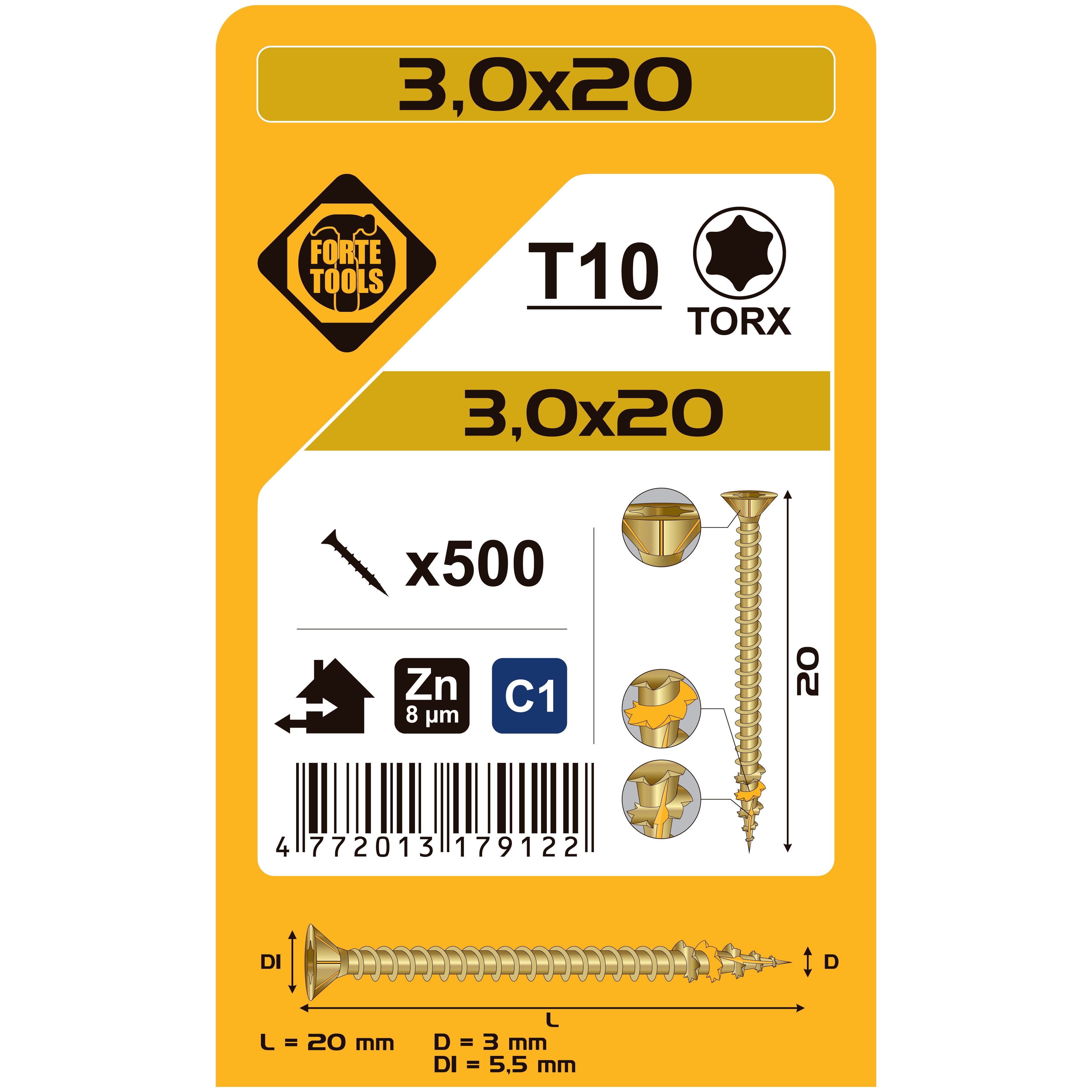 KOKA SKRŪVE T10 3.0X20 DZEL ZN 500GB