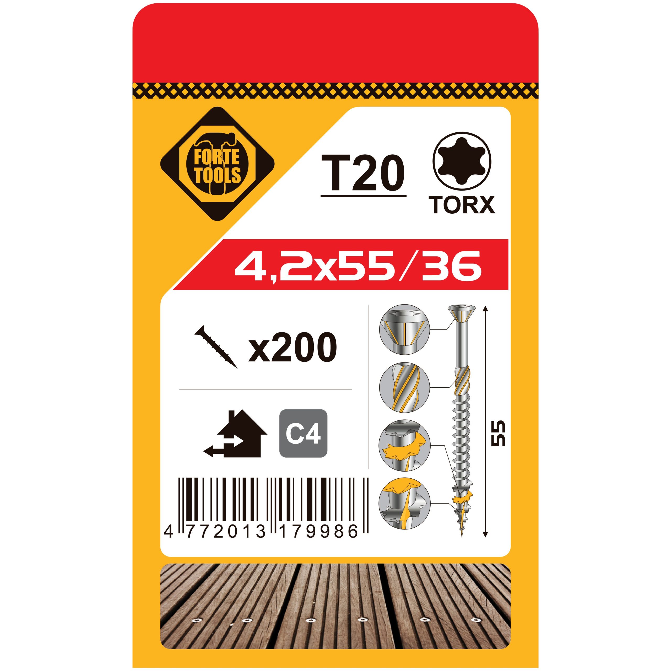 DECKING SCREWS T20 4.2X55 A2 (200)