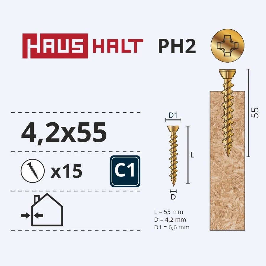 FINIERA SKRŪVE 4.2X55 CINKOTA 15GAB
