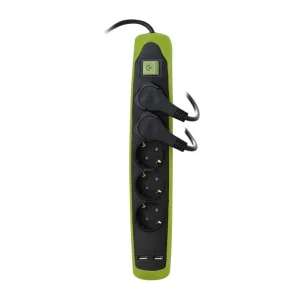 PAGARINĀTĀJS 5P+2USB 2M MELNA/ZAĻA