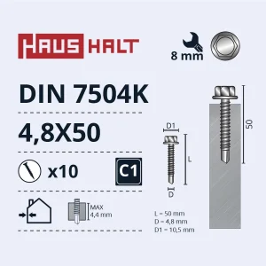 SCREW SELF-DRILLING 4.8X50 DIN7504K ZN 10PCS BL