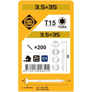 WOOD SCREWS 3.5X35 MM ZN TX15 200 PCS.