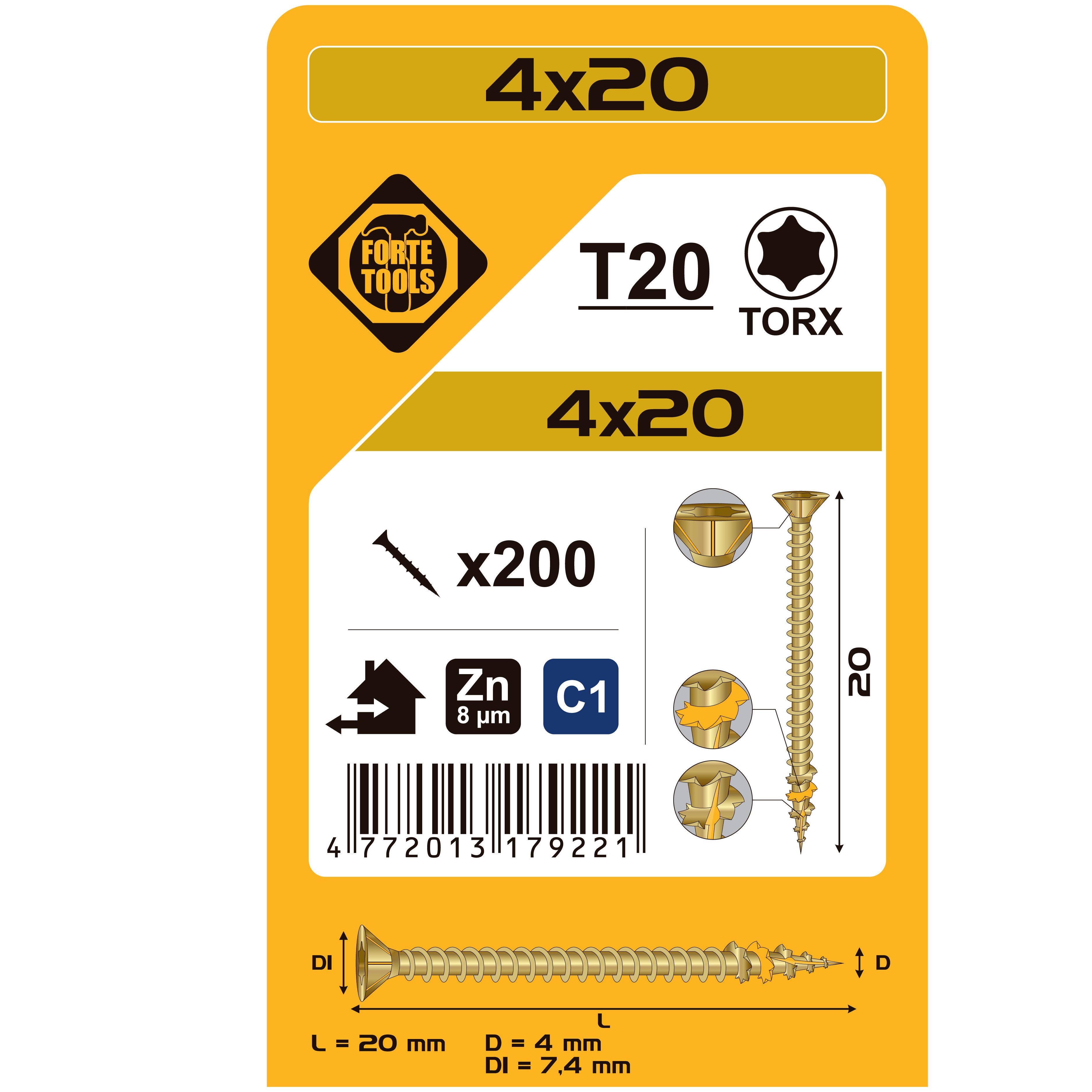 KOKA SKRŪVE T20 4.0X20 DZEL ZN 200GB