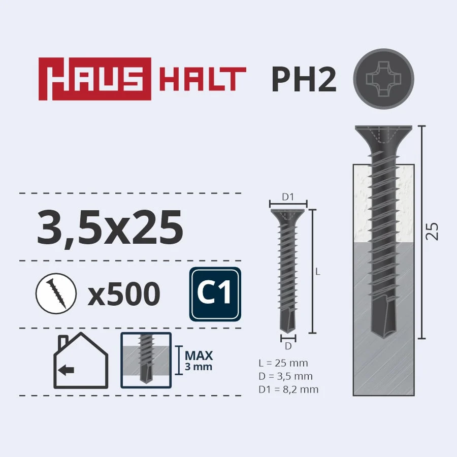 SCREW REAMING MET. 3.5X25 WITH DRILL (500)