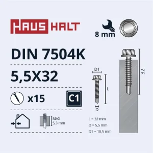 ВИНТ САМОНАРЕЗ.5,5X32 DIN7504K ZN 15ШТ БЛ