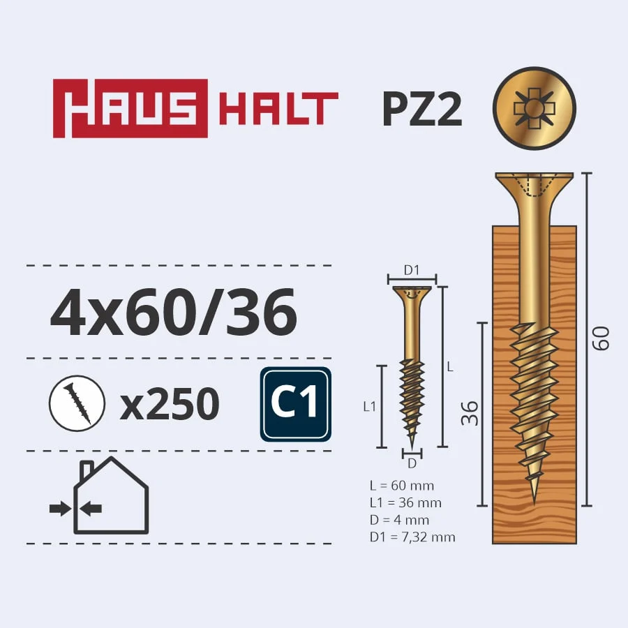 ВИНТ ДЕРЕВЯННЫЙ 4.0X60/36 ЖЕЛ ЦН (250)