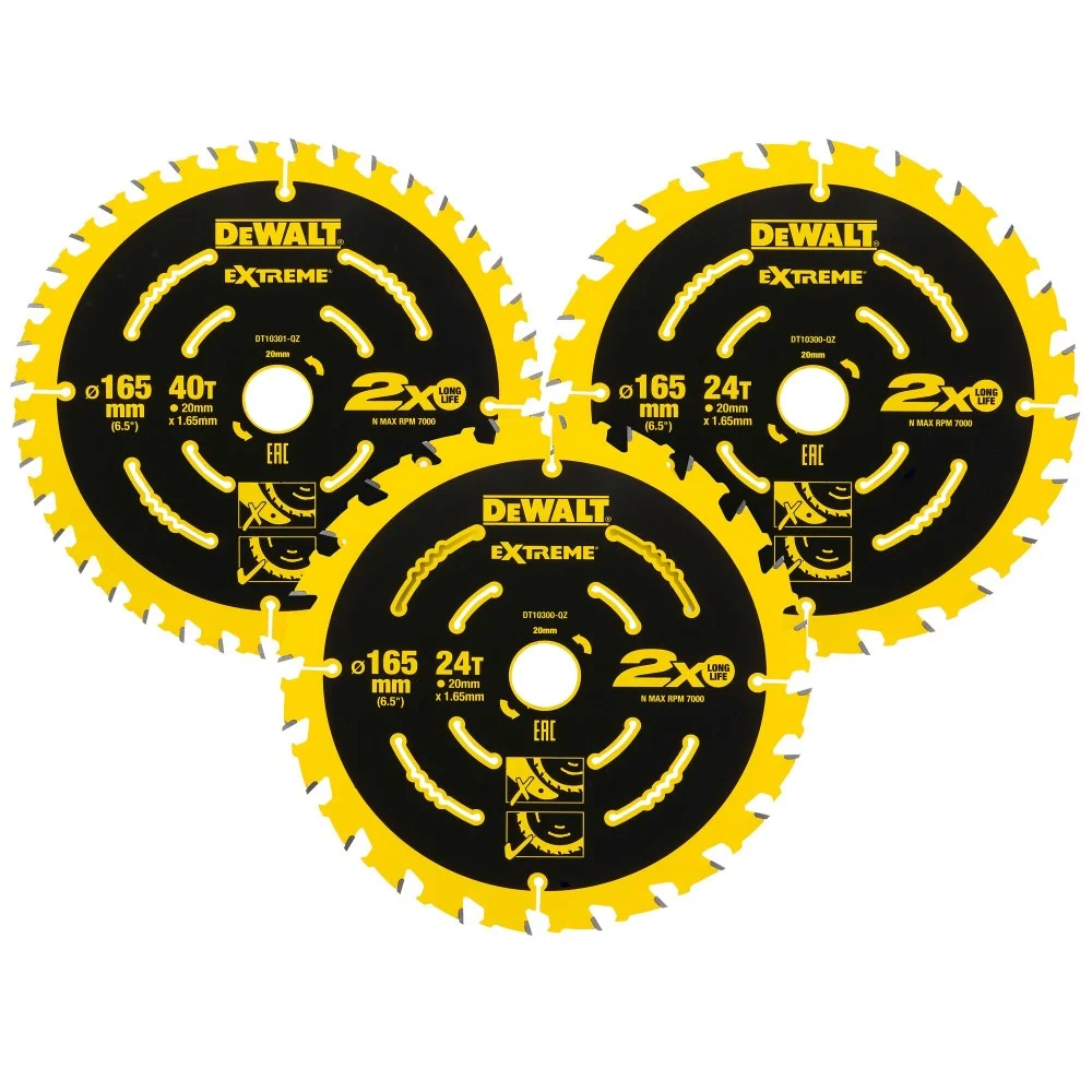 DeWALT Saw Blades EXTREME 2 x 165 24T & 1 x 165 40T