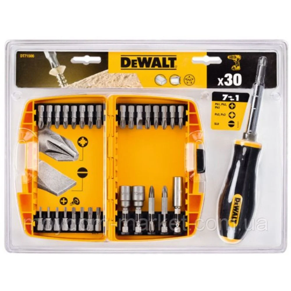 DeWALT uzgaļu komplekts + Skrūvgriezis. 30 daļas