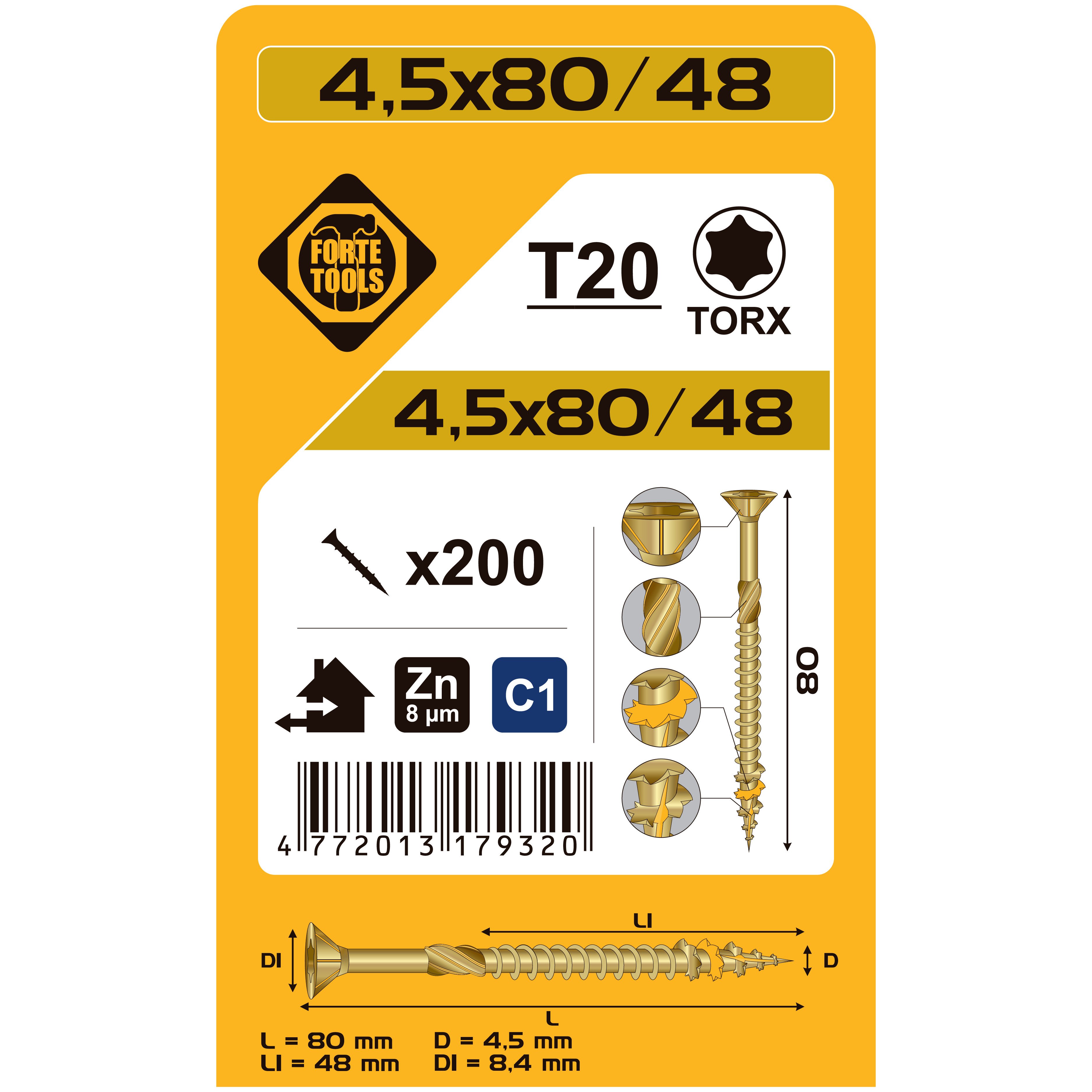 KOKA SKRŪVE T20 4.5X80/48 DZEL ZN 200GB