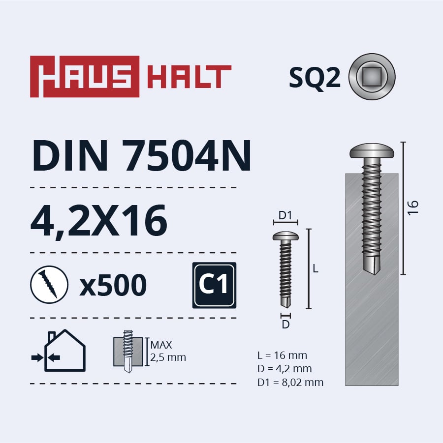САМОРЕЗ 4,2X16 DIN7504N SQ ZN(500)