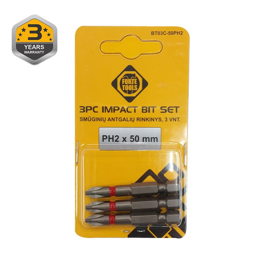 BITS IMPACT SCREWDRIVER PH2X50MM 3PCS.