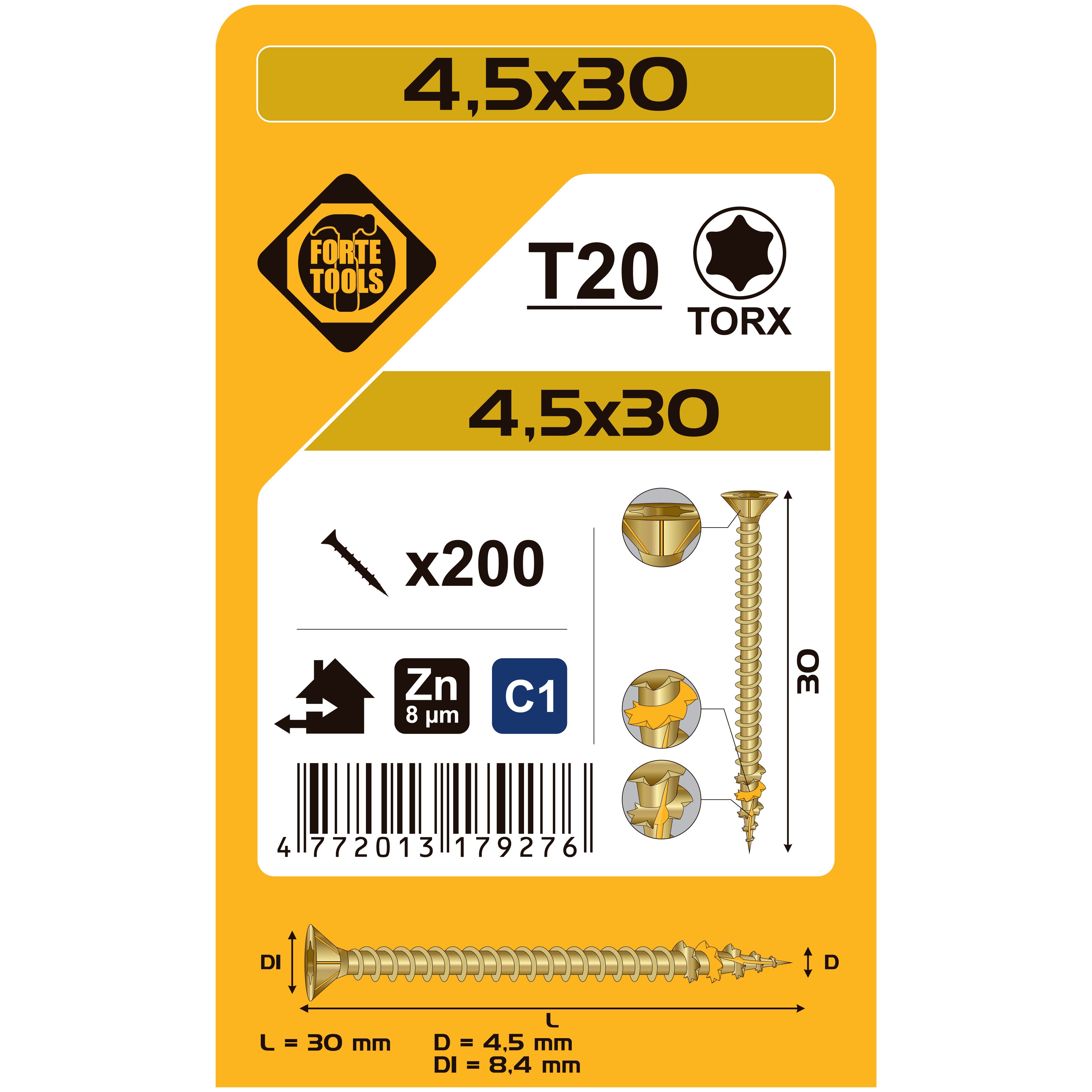 KOKA SKRŪVE T20 4.5X30 DZEL ZN 200GB