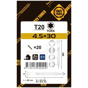 WOOD SCREWS 4.5X30 MM ZN TX20 20 PCS.