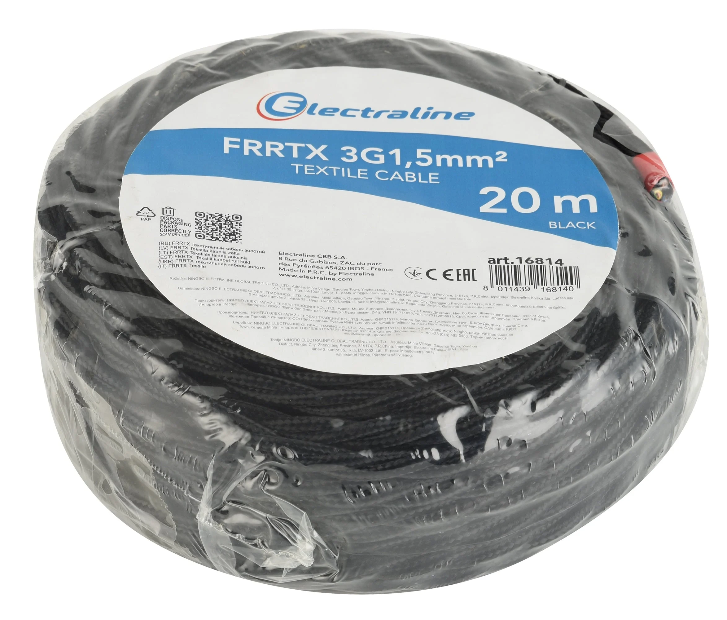 KABELIS RETRO FRRTX 3X1,5 MELNS 20M