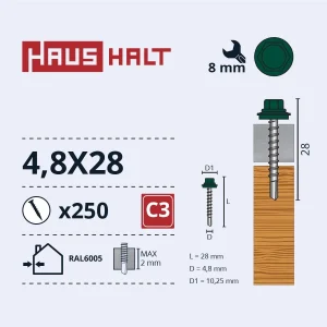 САМОРЕЗ 4,8X28 ДЛЯ ДЕРЕВА RAL6005(250)