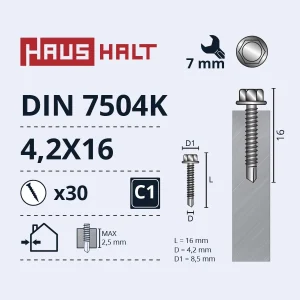 ВИНТ САМОНАРЕЗАЮЩИЙ 4,2X16 DIN7504K ZN 30ШТ БЛ