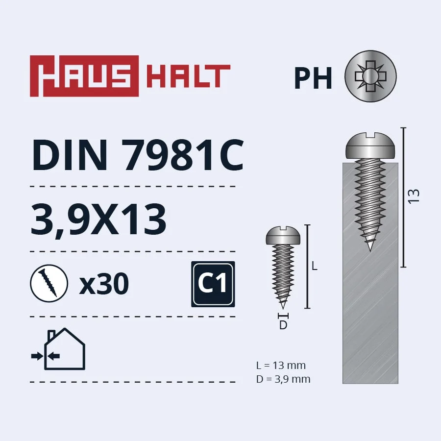 SCREW SELF-TAP.3.9X13 DIN7981C ZN 30PCS BL