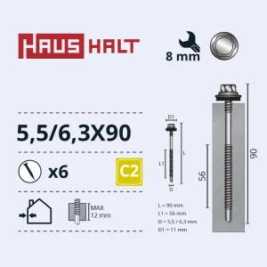 ВИНТ С РЕЗЬБОЙ 5,5/6,3X90 MET+EMPD 6ШТ BL
