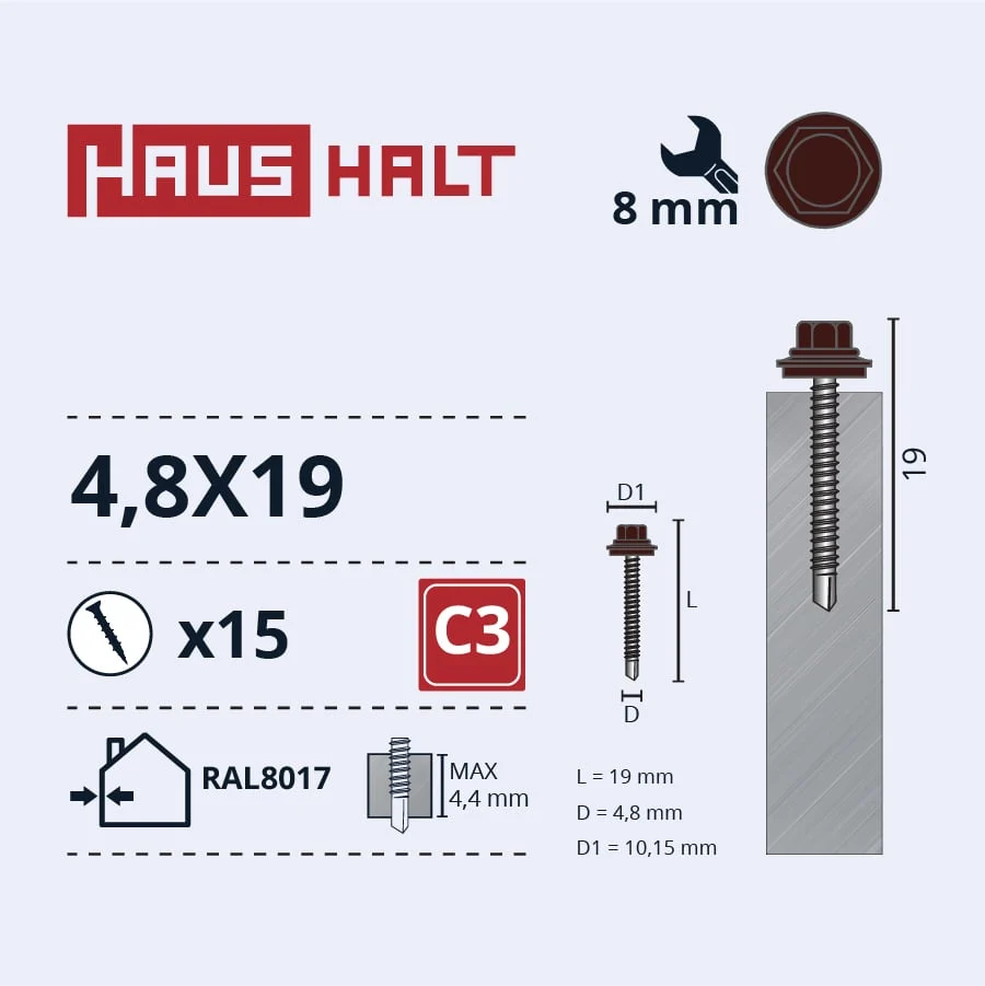 SKRŪV.PAŠ4,8X19 MET+EPDM RAL8017 15GB BL