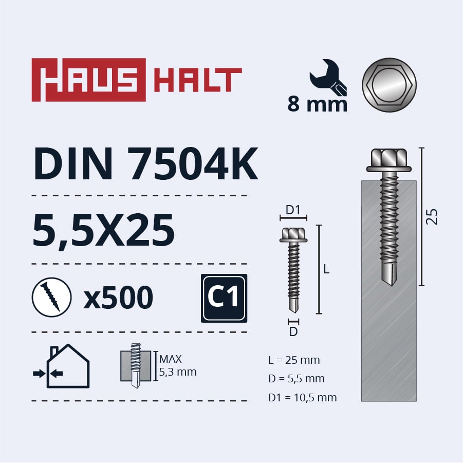 SELF-TAPPING SCREW 5.5X25 DIN7504K ZN (500)