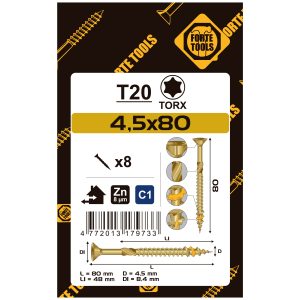 WOOD SCREW SCR T20 4.5X80/48 YELL ZN8