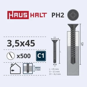 SCREW FOR METAL. 3.5X45 WITH DRILL (500)