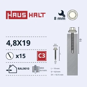 SKRŪV.PAŠ4,8X19 MET+EPDM RAL9010 15GB BL
