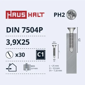 SCREW SELF-TAPPING 3.9X25 DIN7504P ZN 30PCS BL