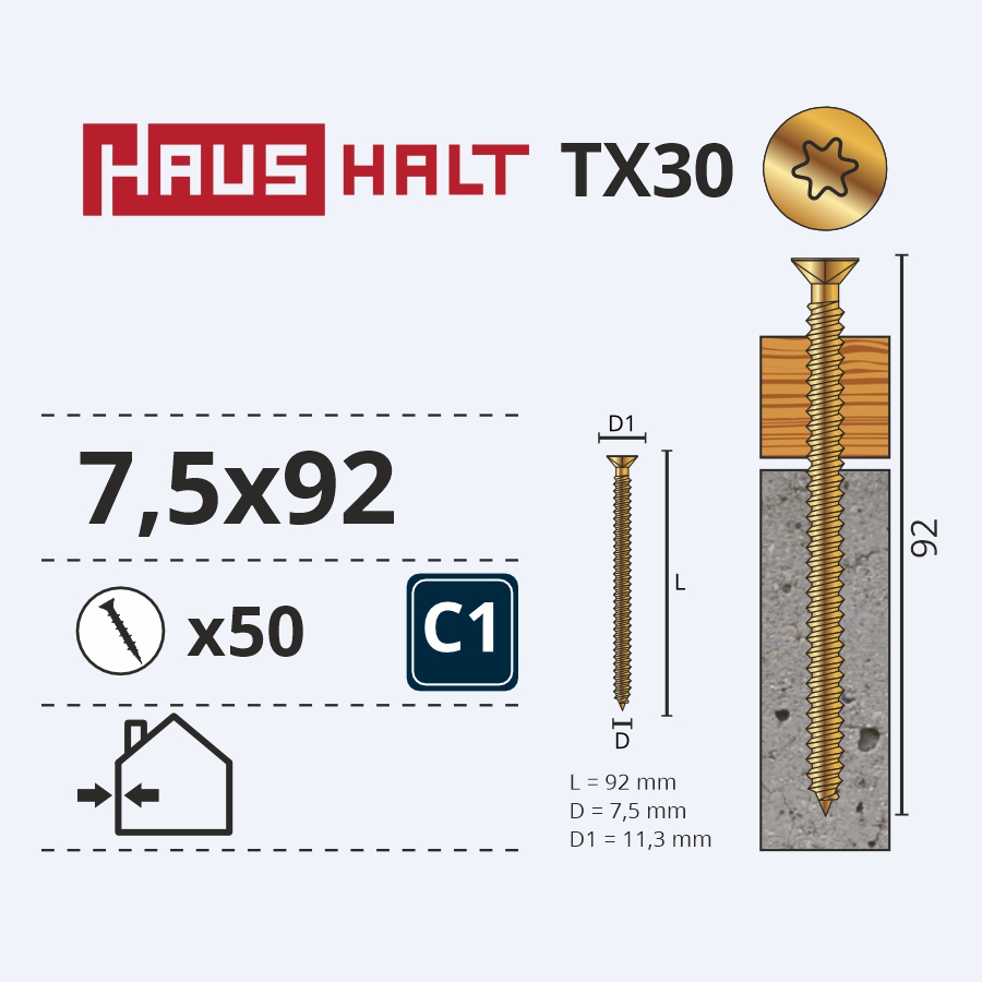 SCREW FOR CONCRETE 7.5X92MM 50PCS