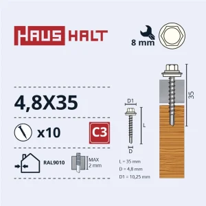 SCREW SELF-DRILLING 4.8X35 WOOD + EPMD RAL9010 10PC BL