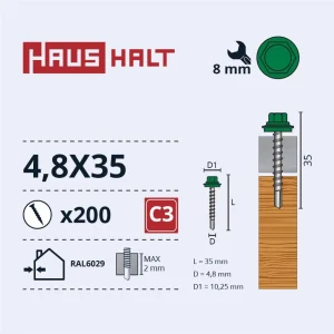 ВИНТ С БОКОВЫМ УШКОМ 4,8X35 ДЛЯ ДЕРЕВА RAL6029(200)