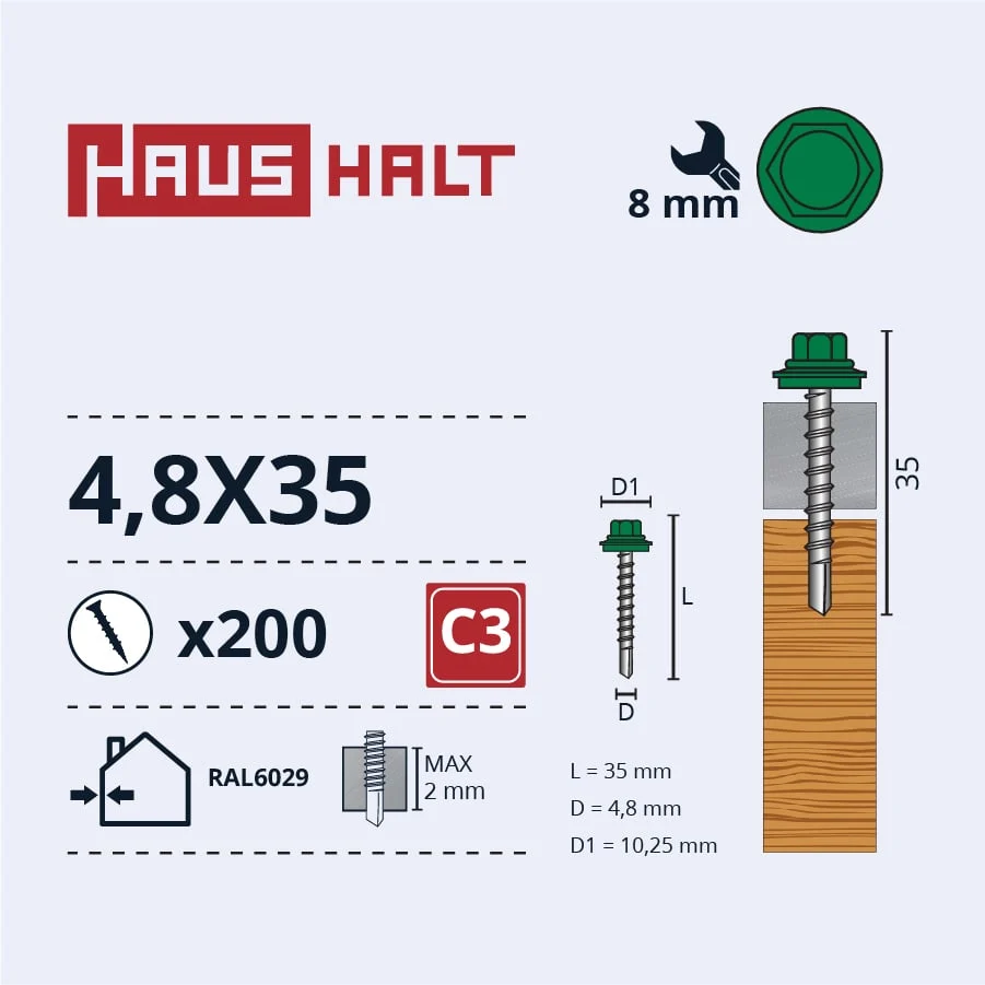 ВИНТ С БОКОВЫМ УШКОМ 4,8X35 ДЛЯ ДЕРЕВА RAL6029(200)