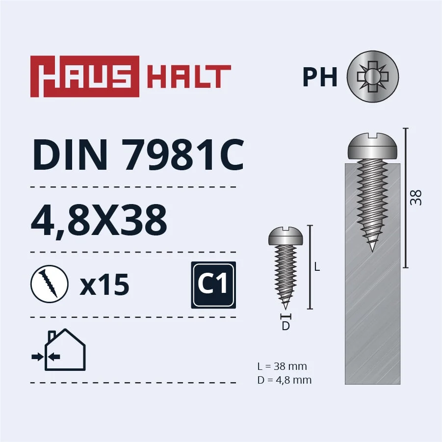 ВИНТ САМОРЕЗ 4.8X38 DIN7981C ZN 15ШТ БЛ